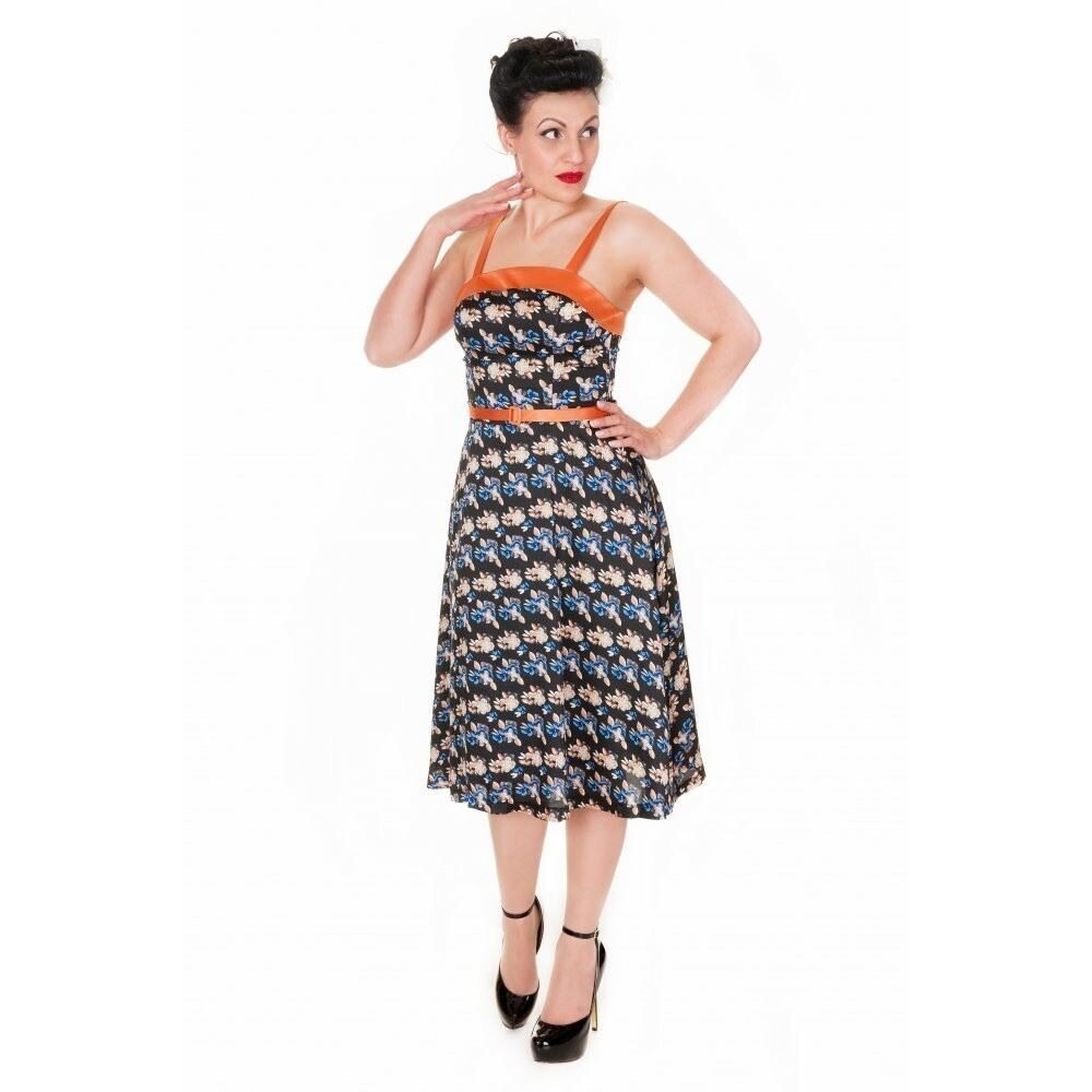 Lindy Bop US S UK10‎ Valletta PinUp Floral Print Fit & Flare Dress Retro Dress